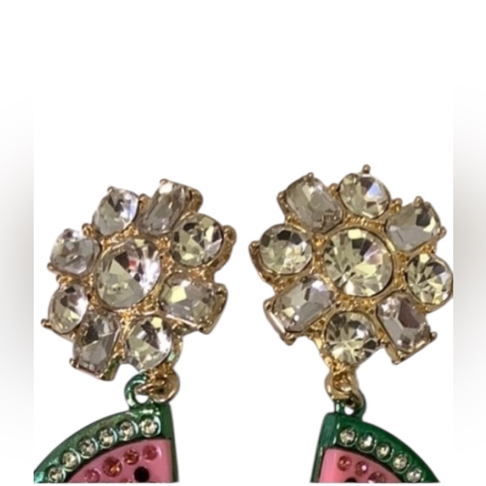BETSEY JOHNSON Crystal-Accented Watermelon Slice Garden Glam Dangle Earrings NWT - Picture 4 of 10